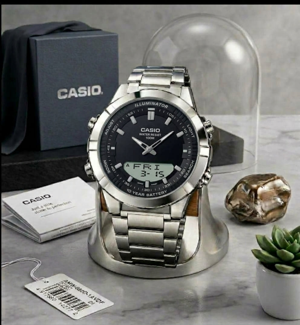 Casio Men's AMW-880D-9AVDF Watch – Stainless Steel Digital-Analog Sports Watch