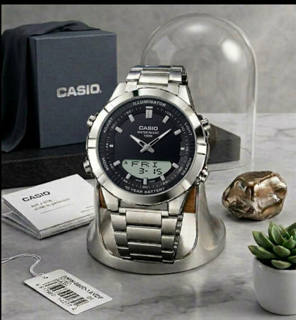 Casio Men's AMW-880D-9AVDF Watch – Stainless Steel Digital-Analog Sports Watch