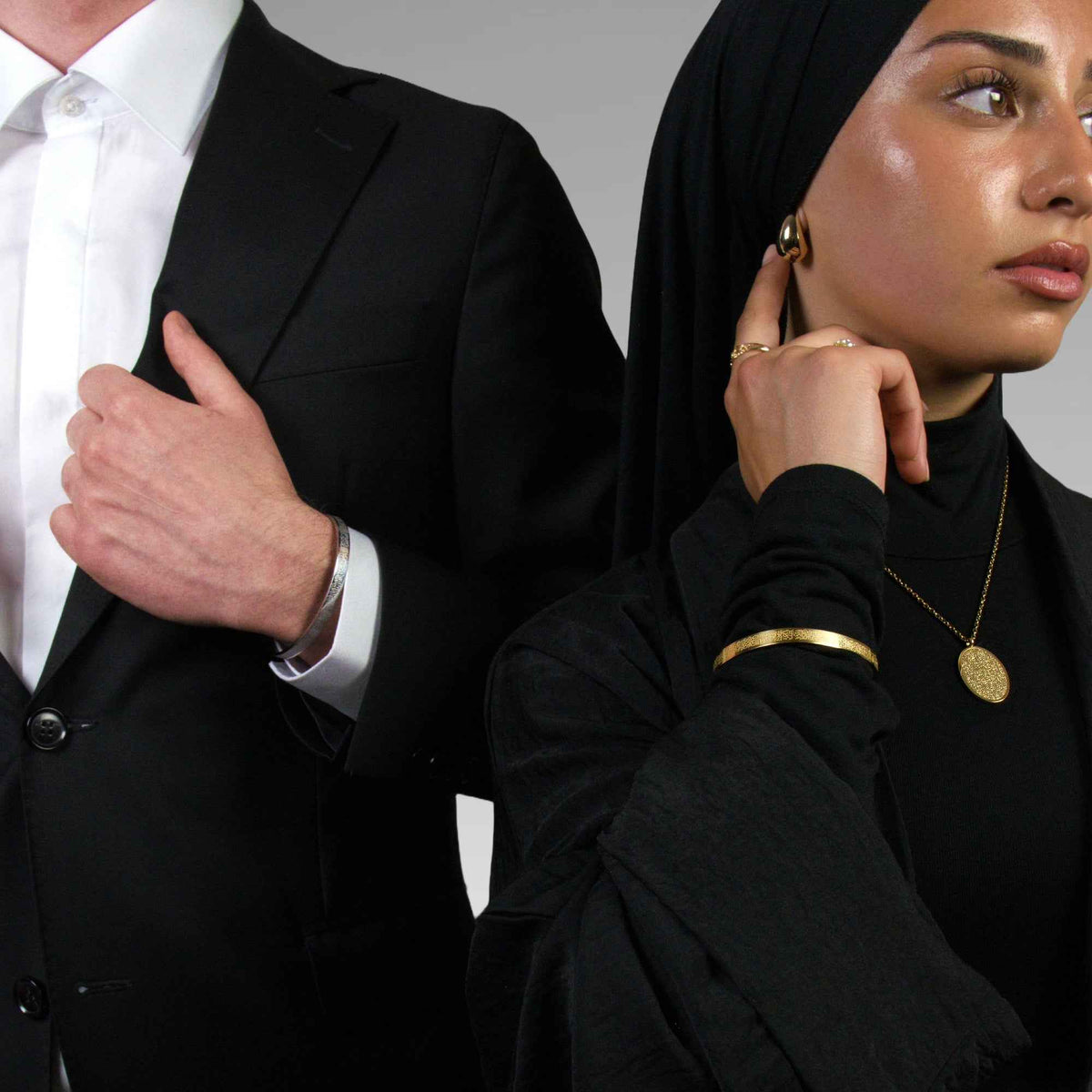 Couple wearing Ayatul Kursi bracelets lifestyle photo